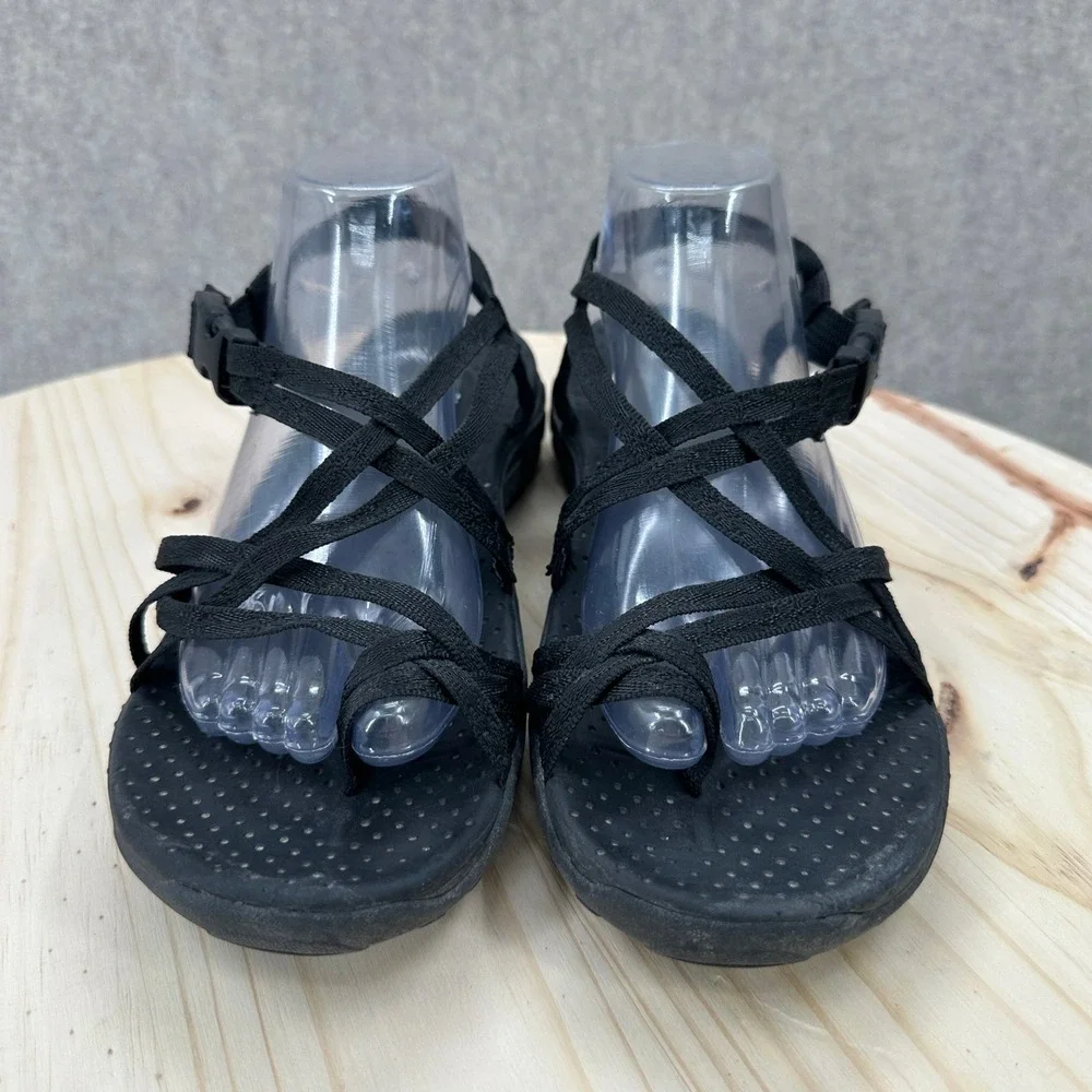 Skechers Reggae Positive Space Strappy Hiking Sandals 9 Black Buckle Sport Shoes